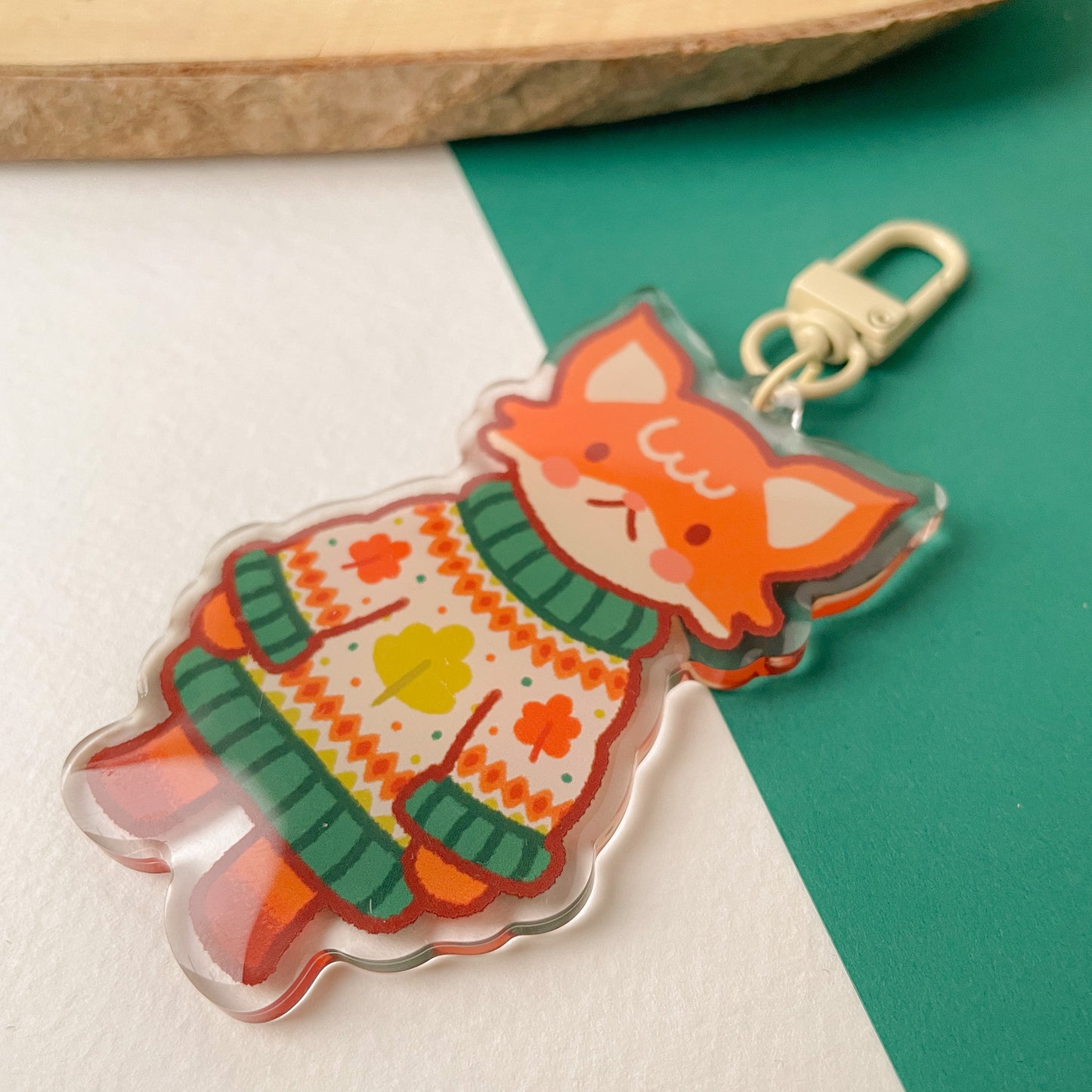 Cozy Knits Fox - Clear Acrylic Keychain