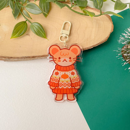 Cozy Knits Mouse - Clear Acrylic Keychain