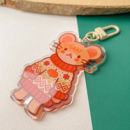 Cozy Knits Mouse - Clear Acrylic Keychain