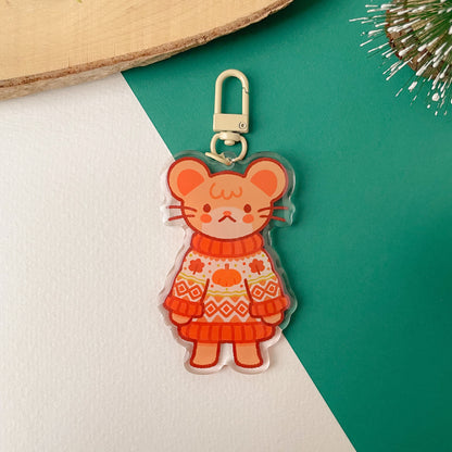 Cozy Knits Mouse - Clear Acrylic Keychain