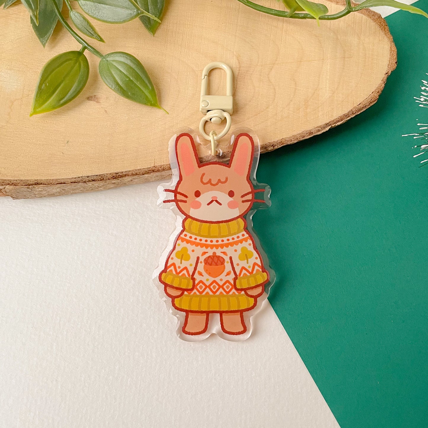 Cozy Knits Rabbit - Clear Acrylic Keychain