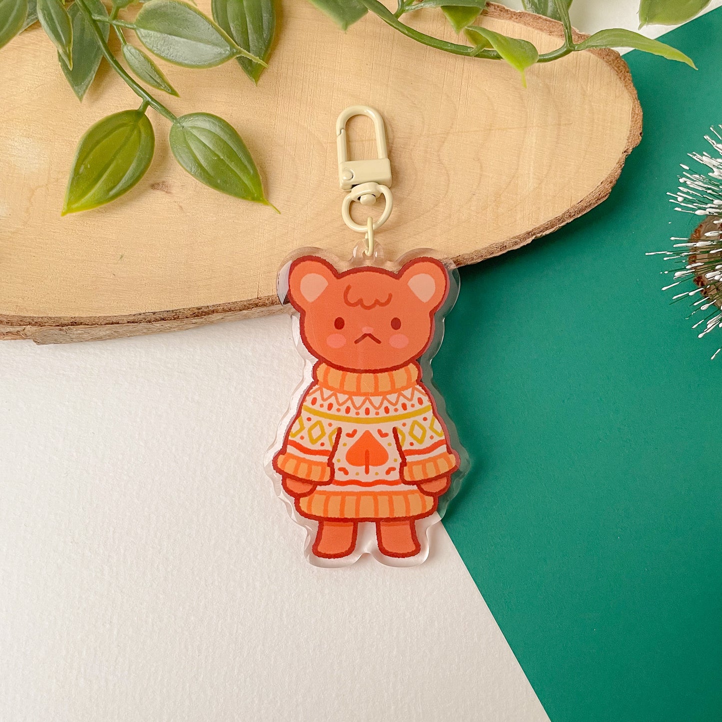 Cozy Knits Bear - Clear Acrylic Keychain