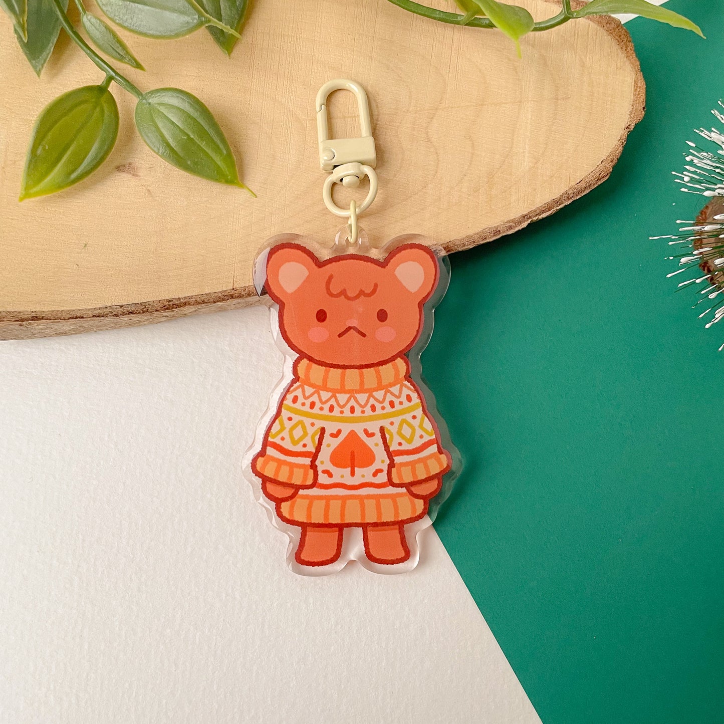 Cozy Knits Bear - Clear Acrylic Keychain