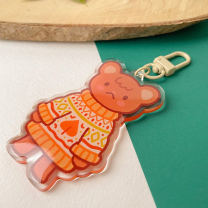 Cozy Knits Bear - Clear Acrylic Keychain