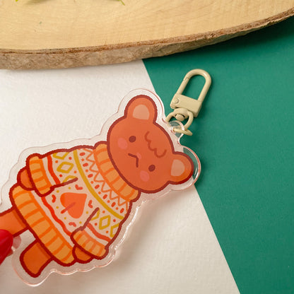 Cozy Knits Bear - Clear Acrylic Keychain