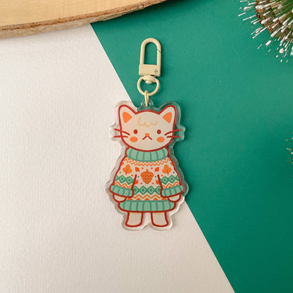 Cozy Knits Cat - Clear Acrylic Keychain