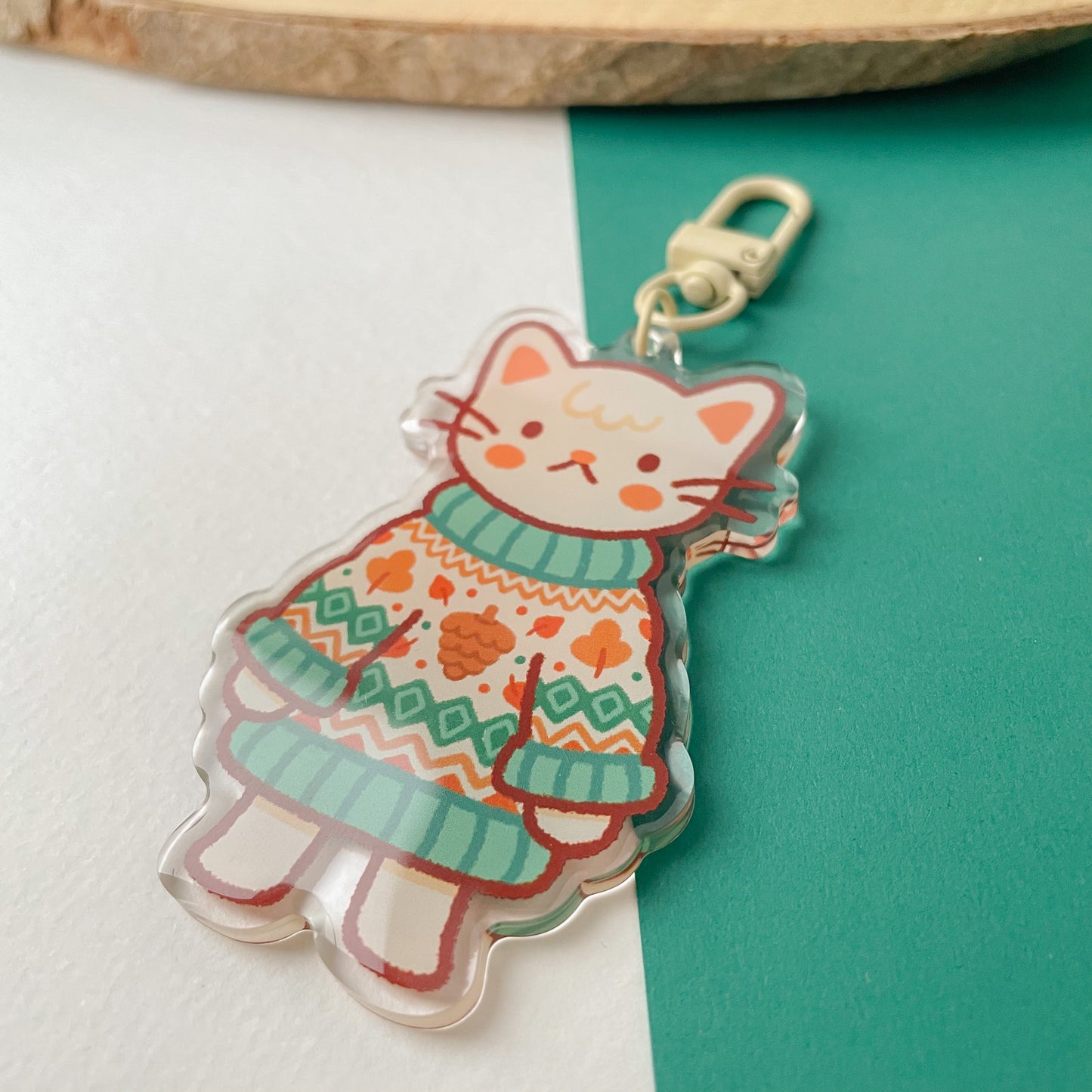 Cozy Knits Cat - Clear Acrylic Keychain