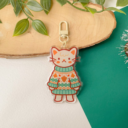 Cozy Knits Cat - Clear Acrylic Keychain