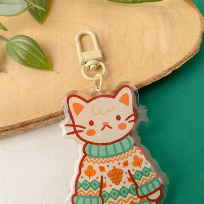 Cozy Knits Cat - Clear Acrylic Keychain