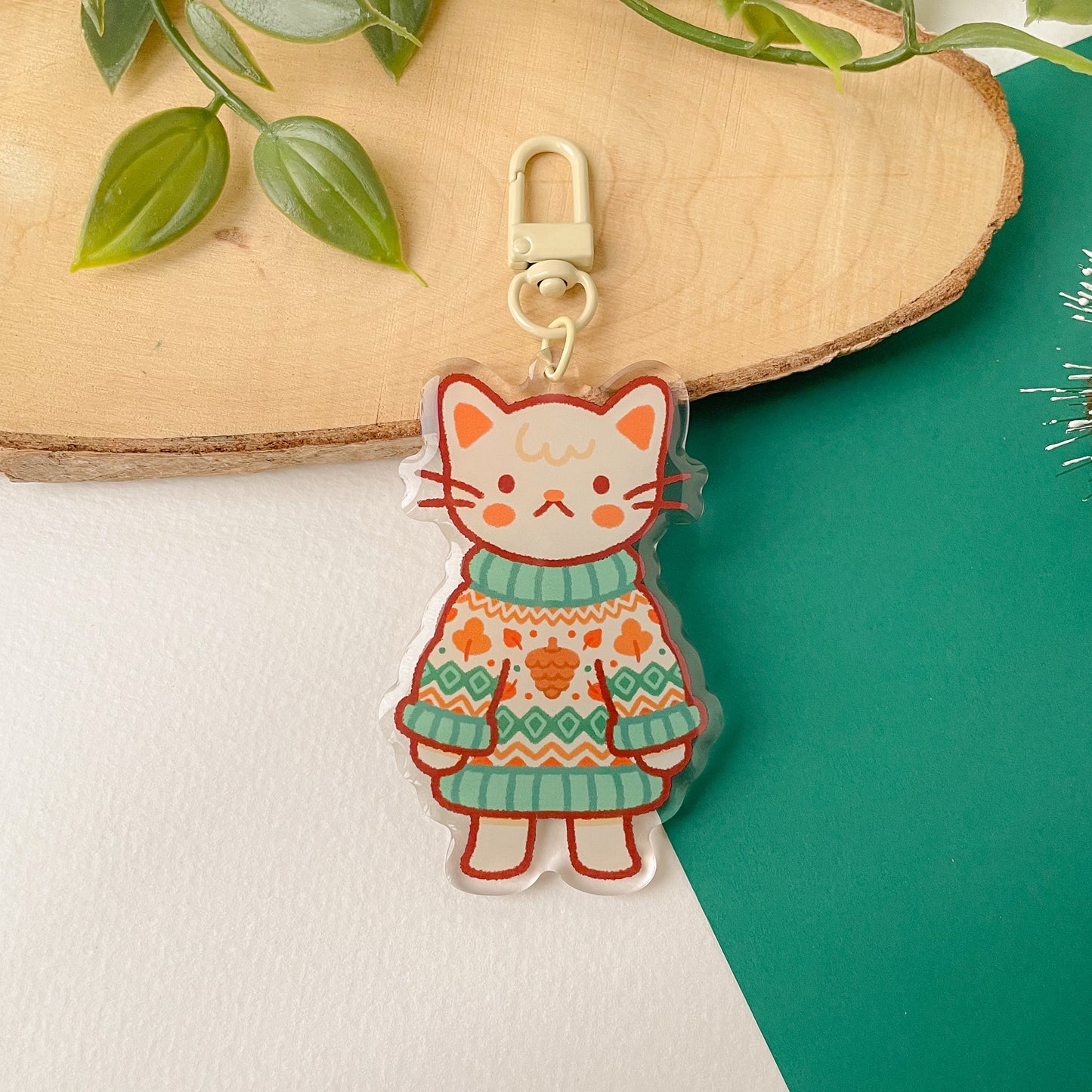 Cozy Knits Cat - Clear Acrylic Keychain