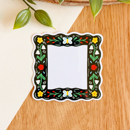 Floral Folk Frame (Dark) - Clear Vinyl Sticker