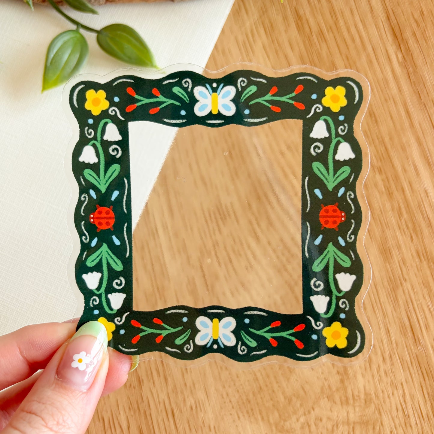 Floral Folk Frame (Dark) - Clear Vinyl Sticker
