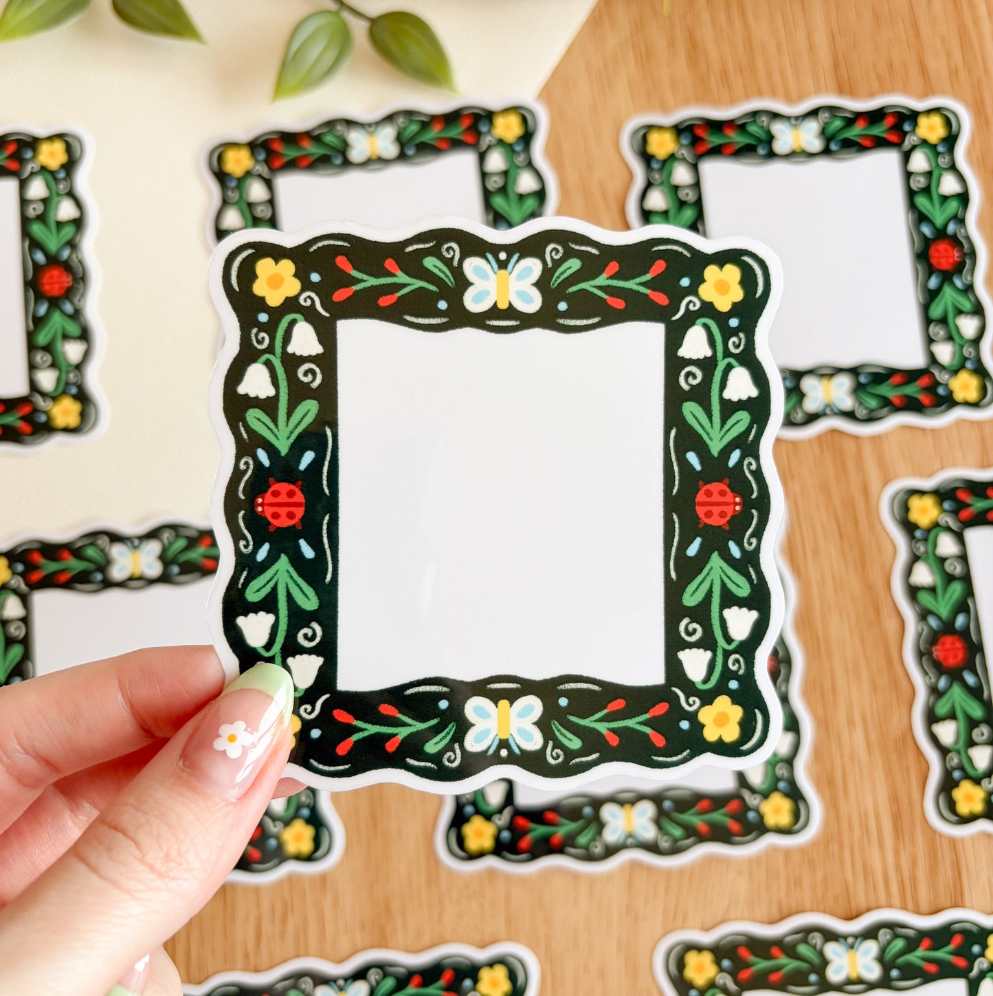 Floral Folk Frame (Dark) - Clear Vinyl Sticker