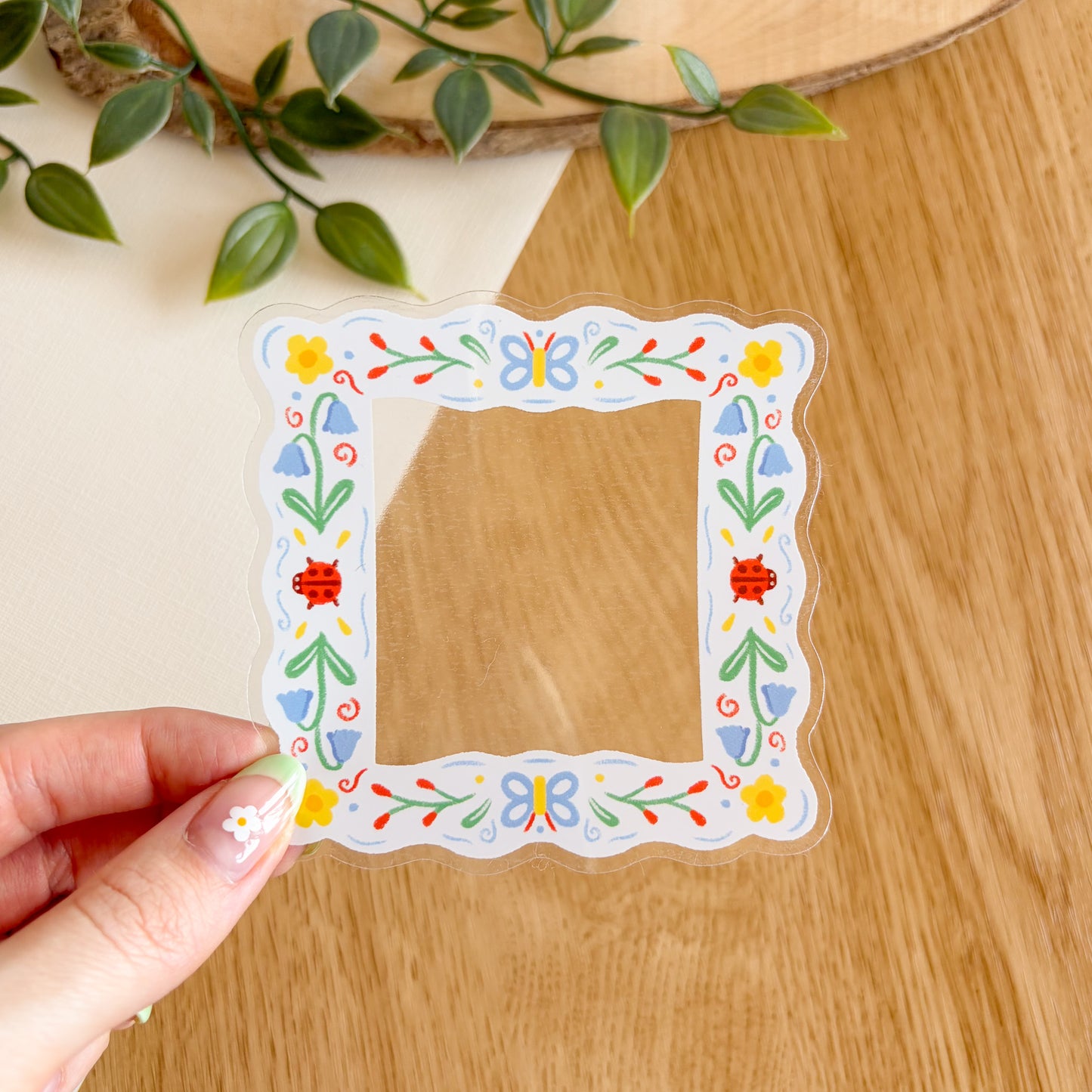 Floral Folk Frame (Light) - Clear Vinyl Sticker