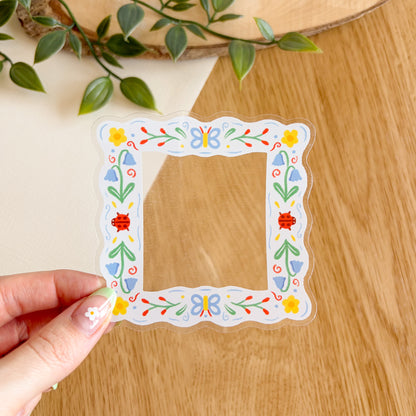 Floral Folk Frame (Light) - Clear Vinyl Sticker
