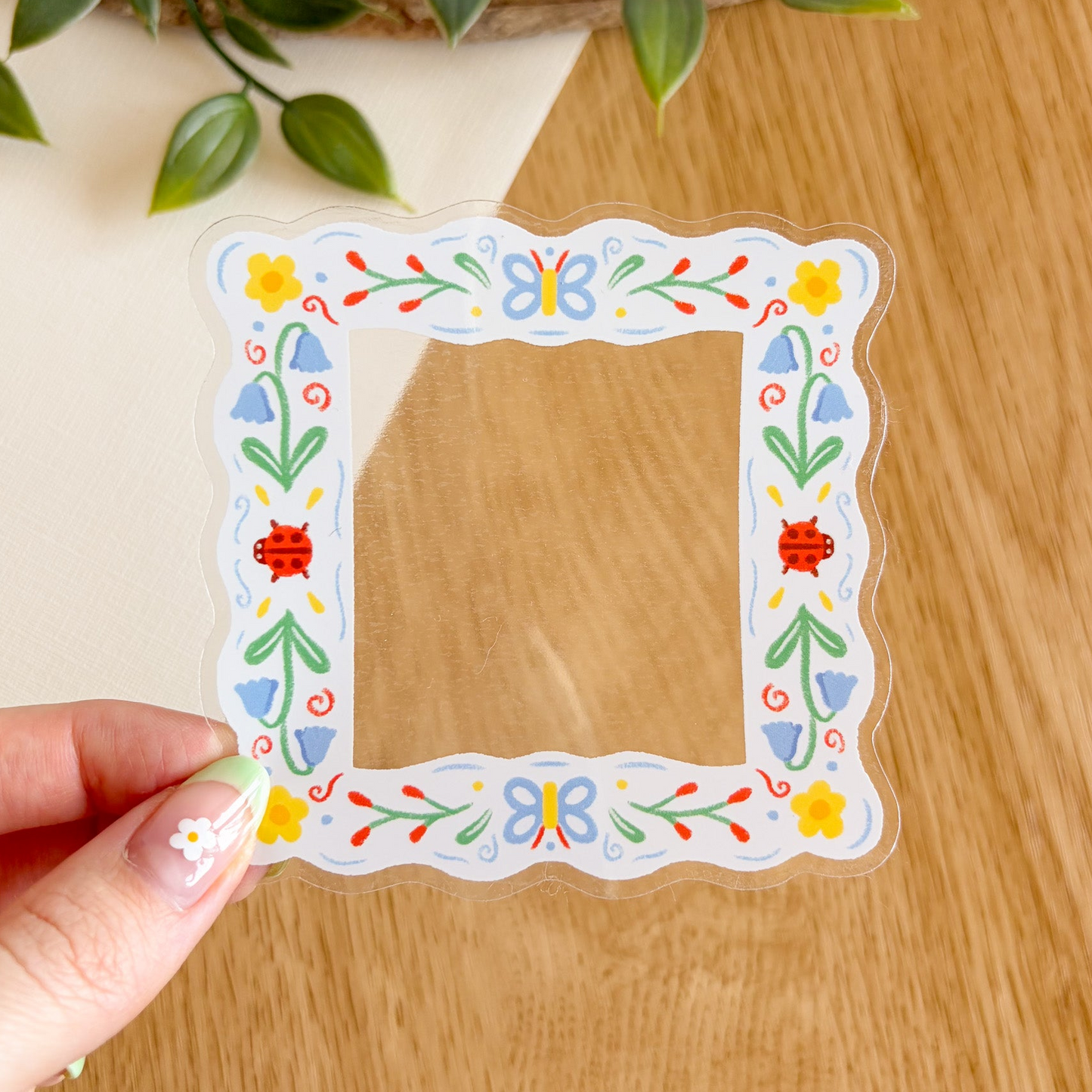 Floral Folk Frame (Light) - Clear Vinyl Sticker