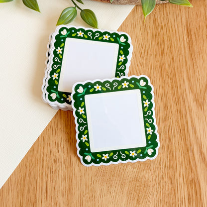 Scalloped Daisy Frame (Green) - Clear Vinyl Sticker