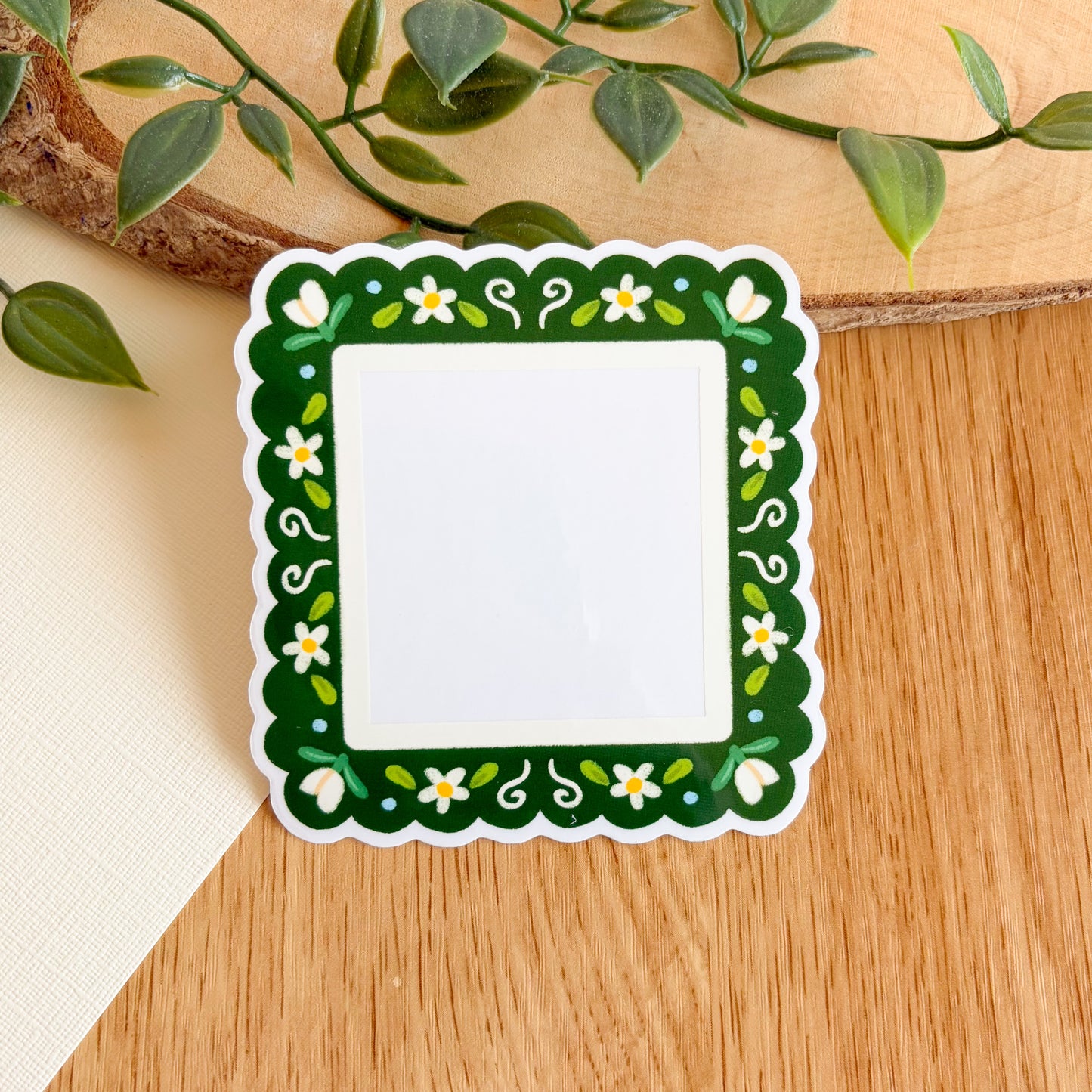 Scalloped Daisy Frame (Green) - Clear Vinyl Sticker