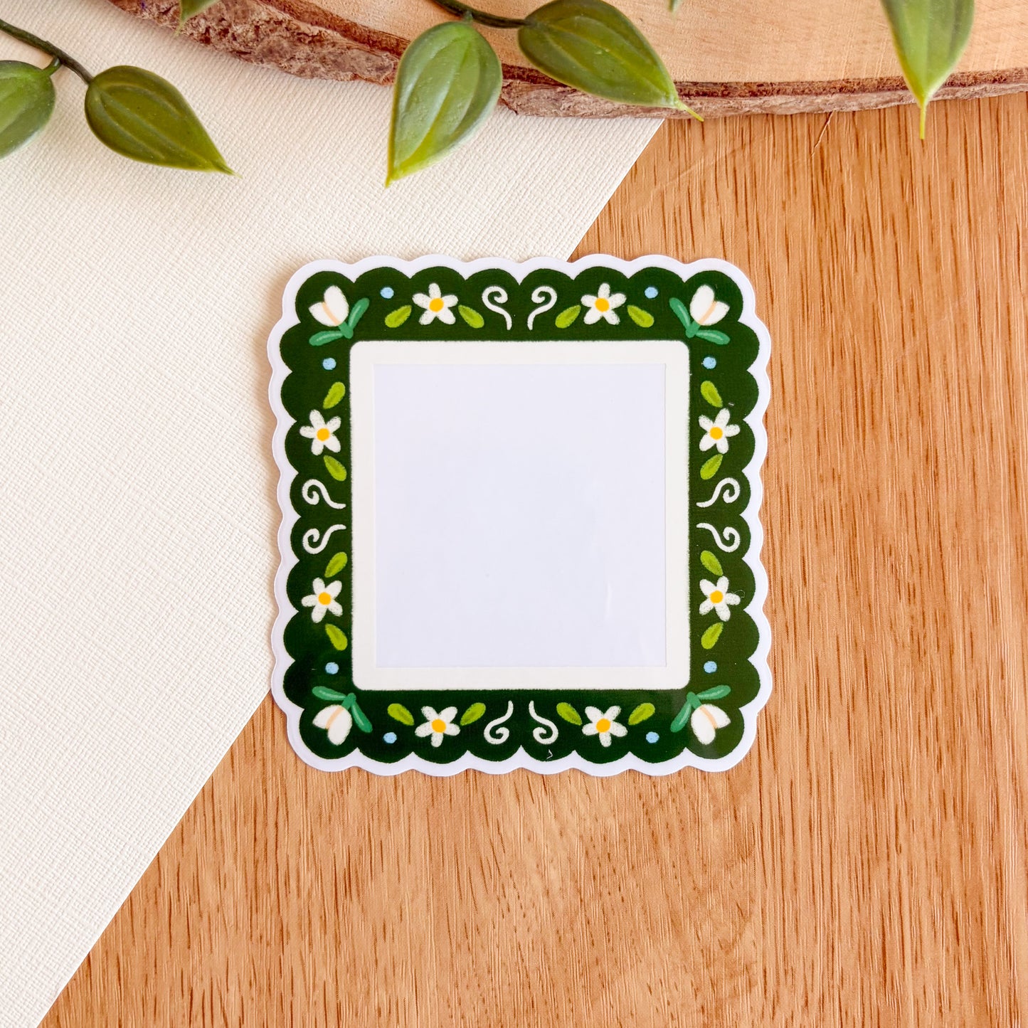 Scalloped Daisy Frame (Green) - Clear Vinyl Sticker