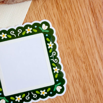 Scalloped Daisy Frame (Green) - Clear Vinyl Sticker