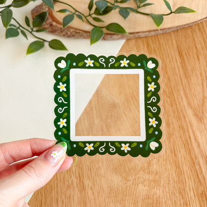 Scalloped Daisy Frame (Green) - Clear Vinyl Sticker