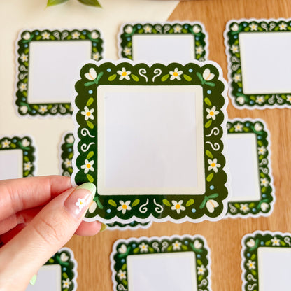 Scalloped Daisy Frame (Green) - Clear Vinyl Sticker