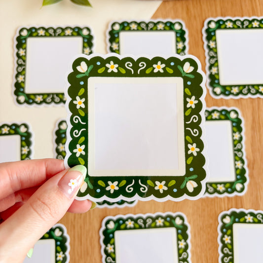 Scalloped Daisy Frame (Green) - Clear Vinyl Sticker