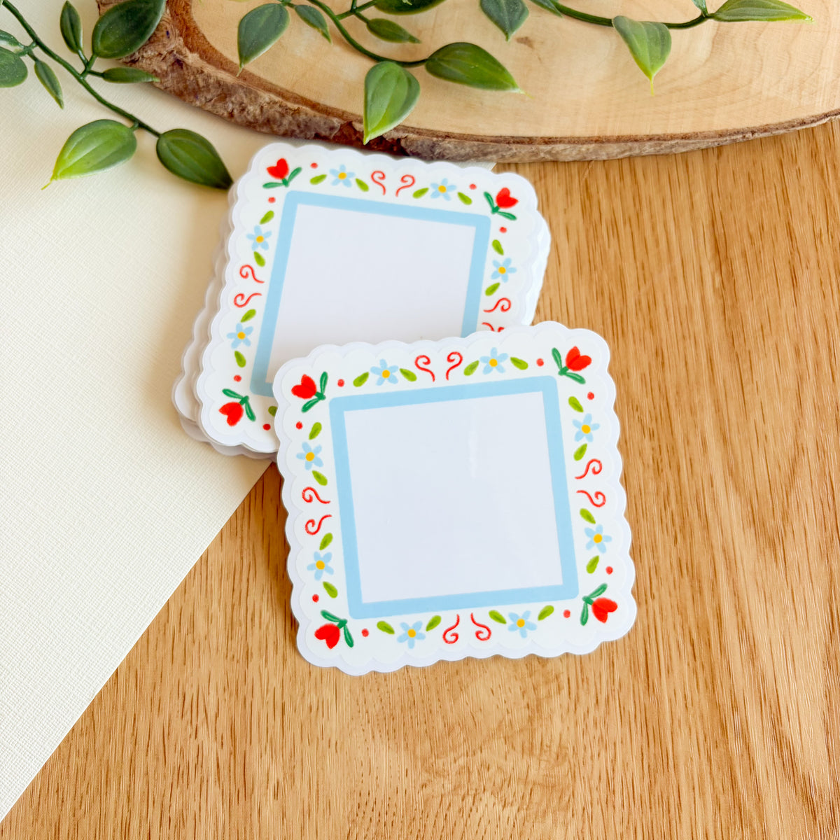 Scalloped Daisy Frame (Blue & Red) - Clear Vinyl Sticker