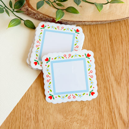 Scalloped Daisy Frame (Blue & Red) - Clear Vinyl Sticker