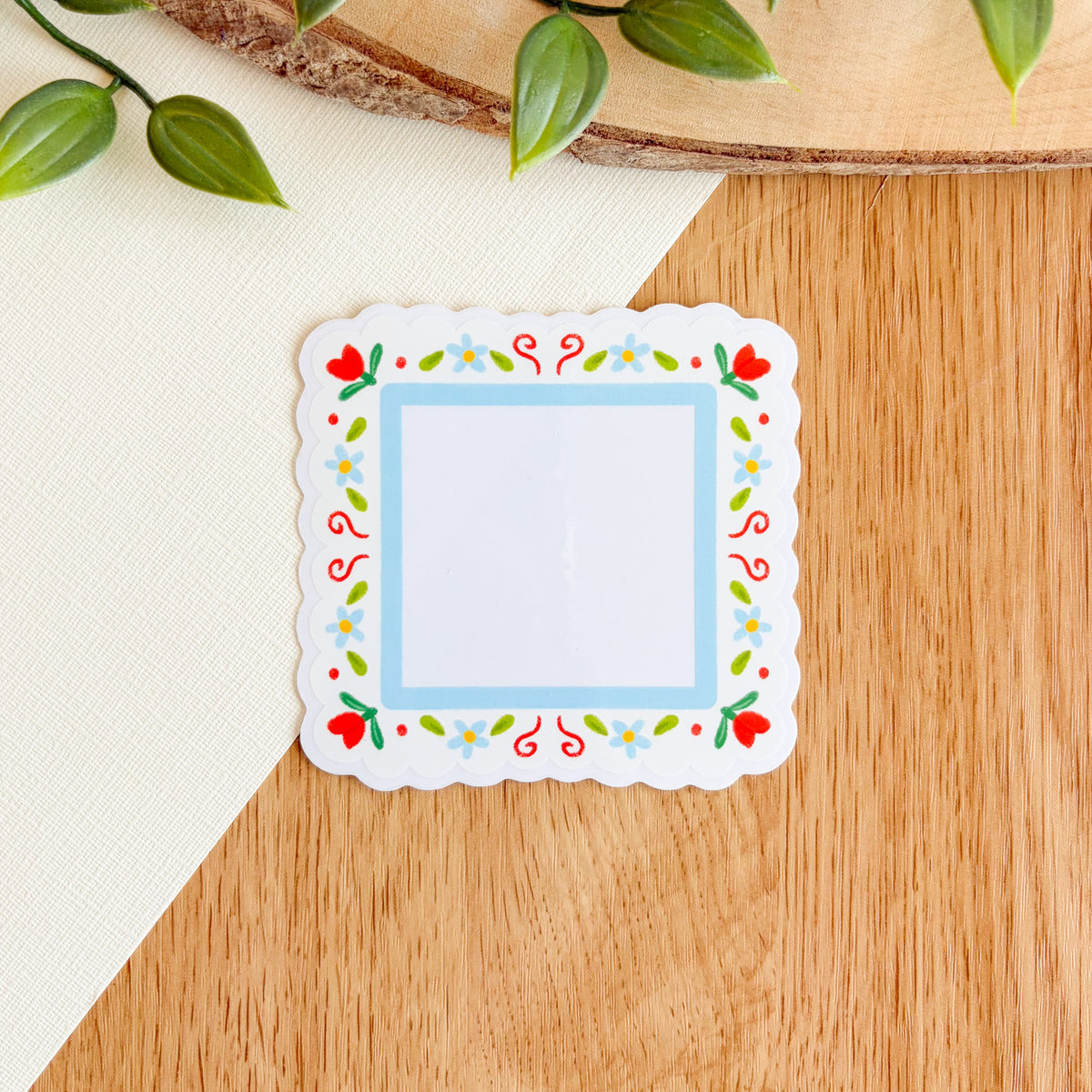 Scalloped Daisy Frame (Blue & Red) - Clear Vinyl Sticker