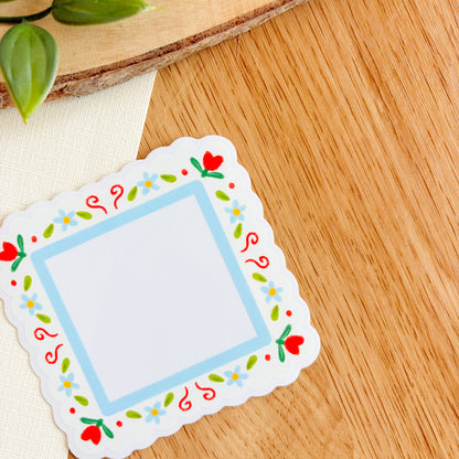 Scalloped Daisy Frame (Blue & Red) - Clear Vinyl Sticker