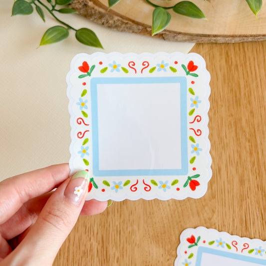 Scalloped Daisy Frame (Blue & Red) - Clear Vinyl Sticker