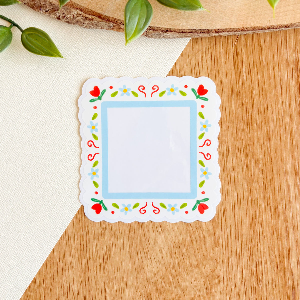 Scalloped Daisy Frame (Blue & Red) - Clear Vinyl Sticker