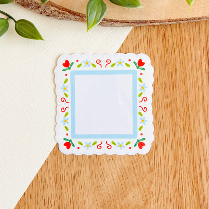Scalloped Daisy Frame (Blue & Red) - Clear Vinyl Sticker