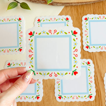 Scalloped Daisy Frame (Blue & Red) - Clear Vinyl Sticker