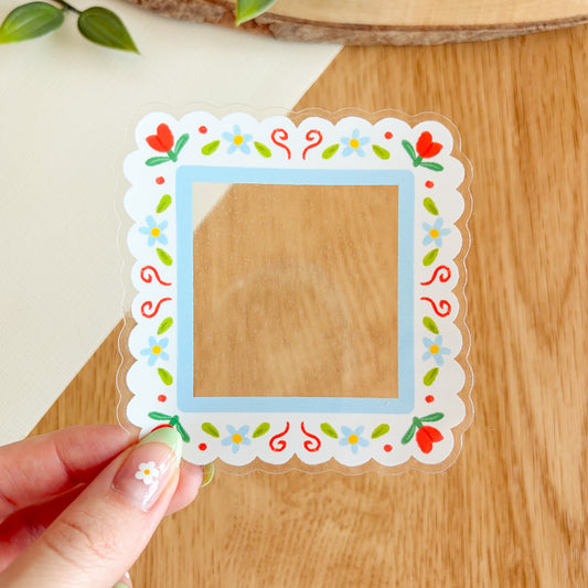 Scalloped Daisy Frame (Blue & Red) - Clear Vinyl Sticker
