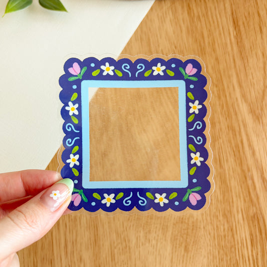 Scalloped Daisy Frame (Purple & Blue) - Clear Vinyl Sticker