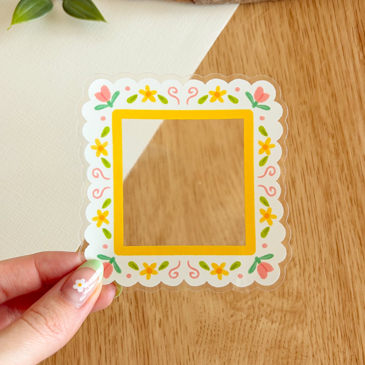 Scalloped Daisy Frame (Pink & Yellow) - Clear Vinyl Sticker