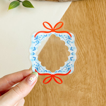 Gingham Ribbon Frame (Blue) - Clear Vinyl Sticker