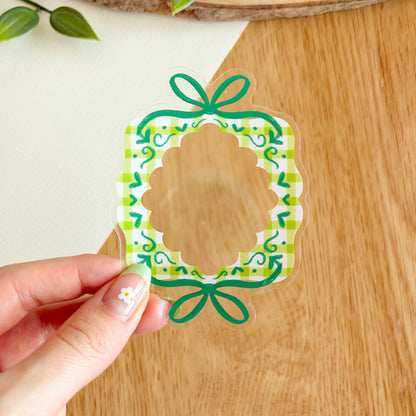 Gingham Ribbon Frame (Green) - Clear Vinyl Sticker