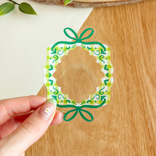 Gingham Ribbon Frame (Green) - Clear Vinyl Sticker