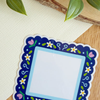Scalloped Daisy Frame (Purple & Blue) - Clear Vinyl Sticker