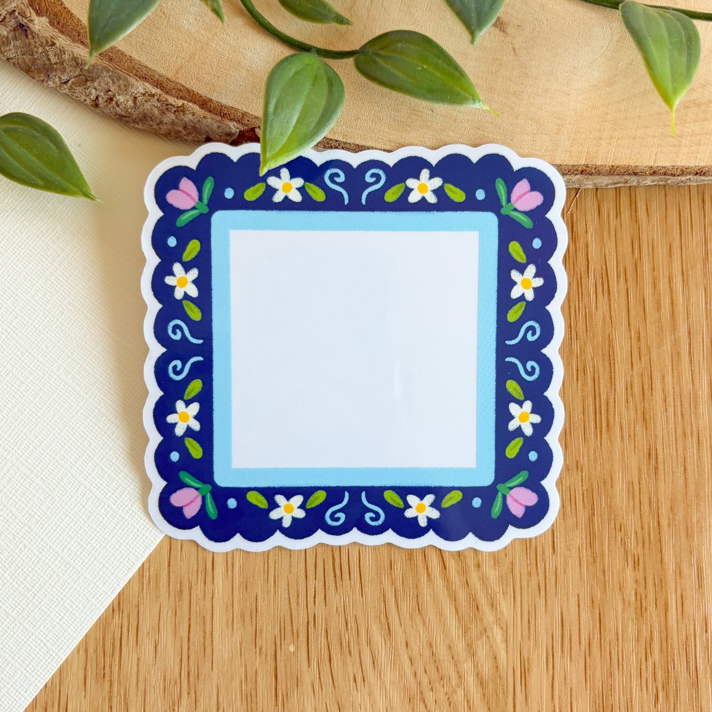 Scalloped Daisy Frame (Purple & Blue) - Clear Vinyl Sticker