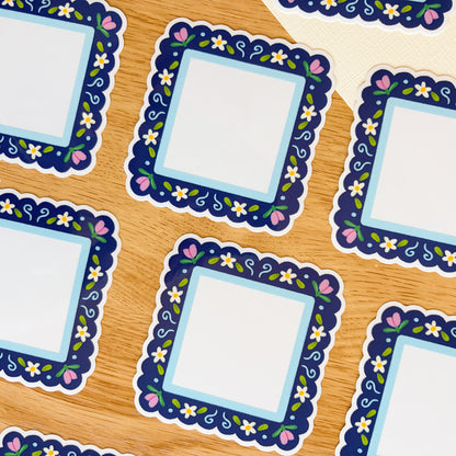 Scalloped Daisy Frame (Purple & Blue) - Clear Vinyl Sticker