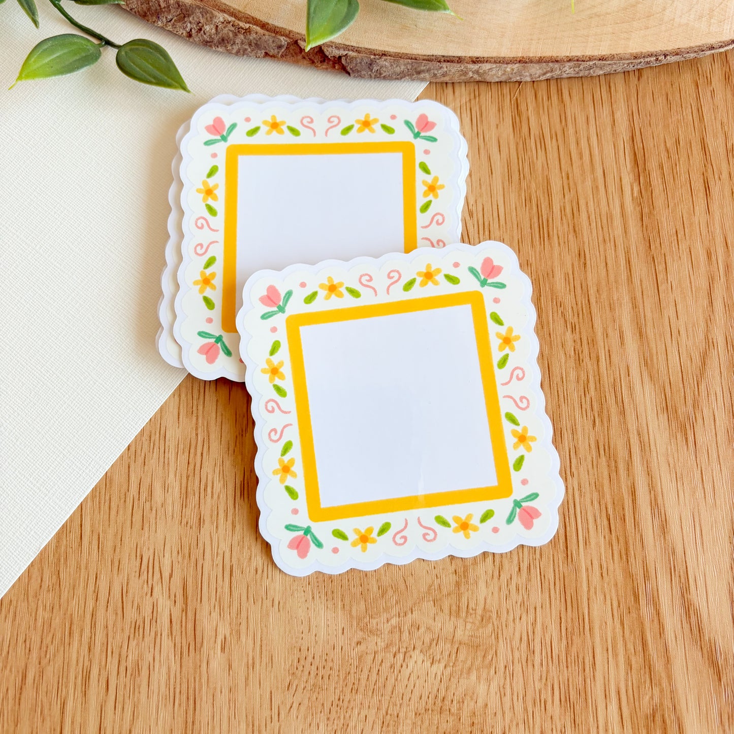 Scalloped Daisy Frame (Pink & Yellow) - Clear Vinyl Sticker