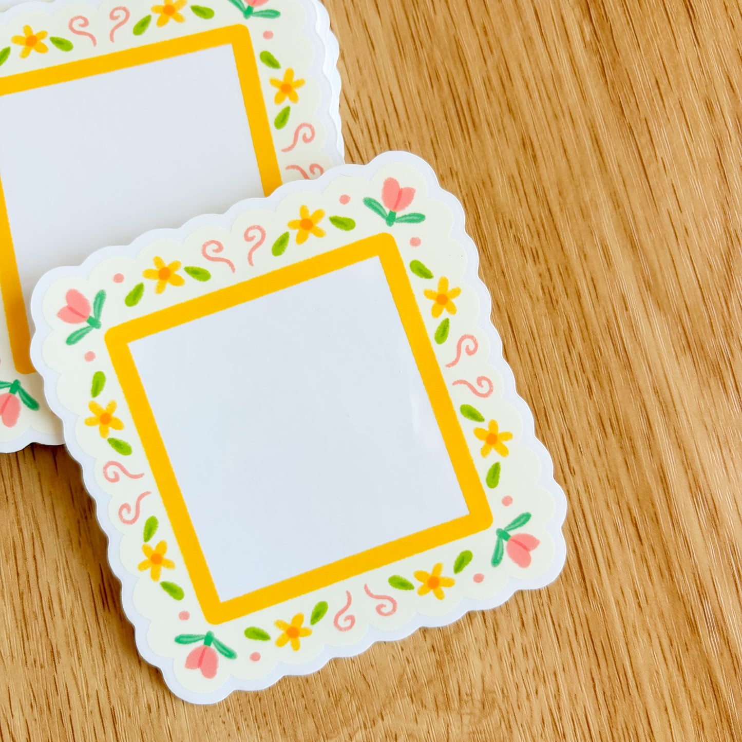 Scalloped Daisy Frame (Pink & Yellow) - Clear Vinyl Sticker