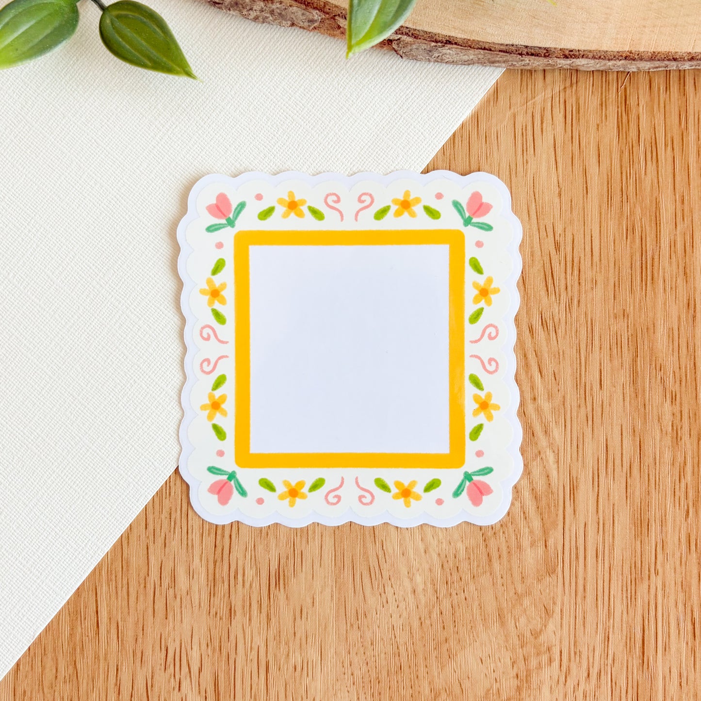 Scalloped Daisy Frame (Pink & Yellow) - Clear Vinyl Sticker