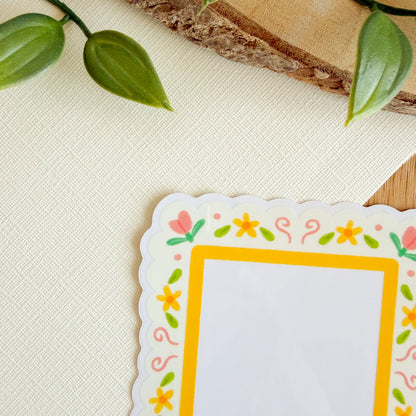 Scalloped Daisy Frame (Pink & Yellow) - Clear Vinyl Sticker
