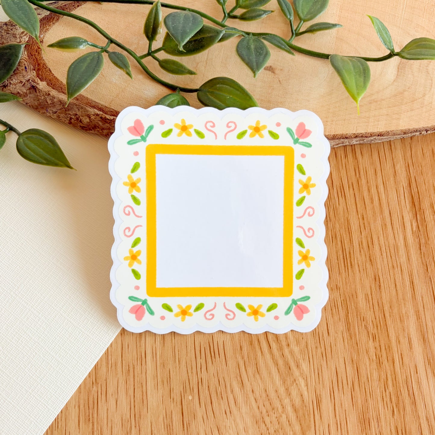 Scalloped Daisy Frame (Pink & Yellow) - Clear Vinyl Sticker