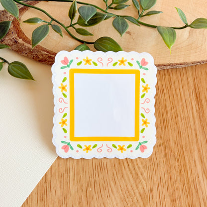 Scalloped Daisy Frame (Pink & Yellow) - Clear Vinyl Sticker